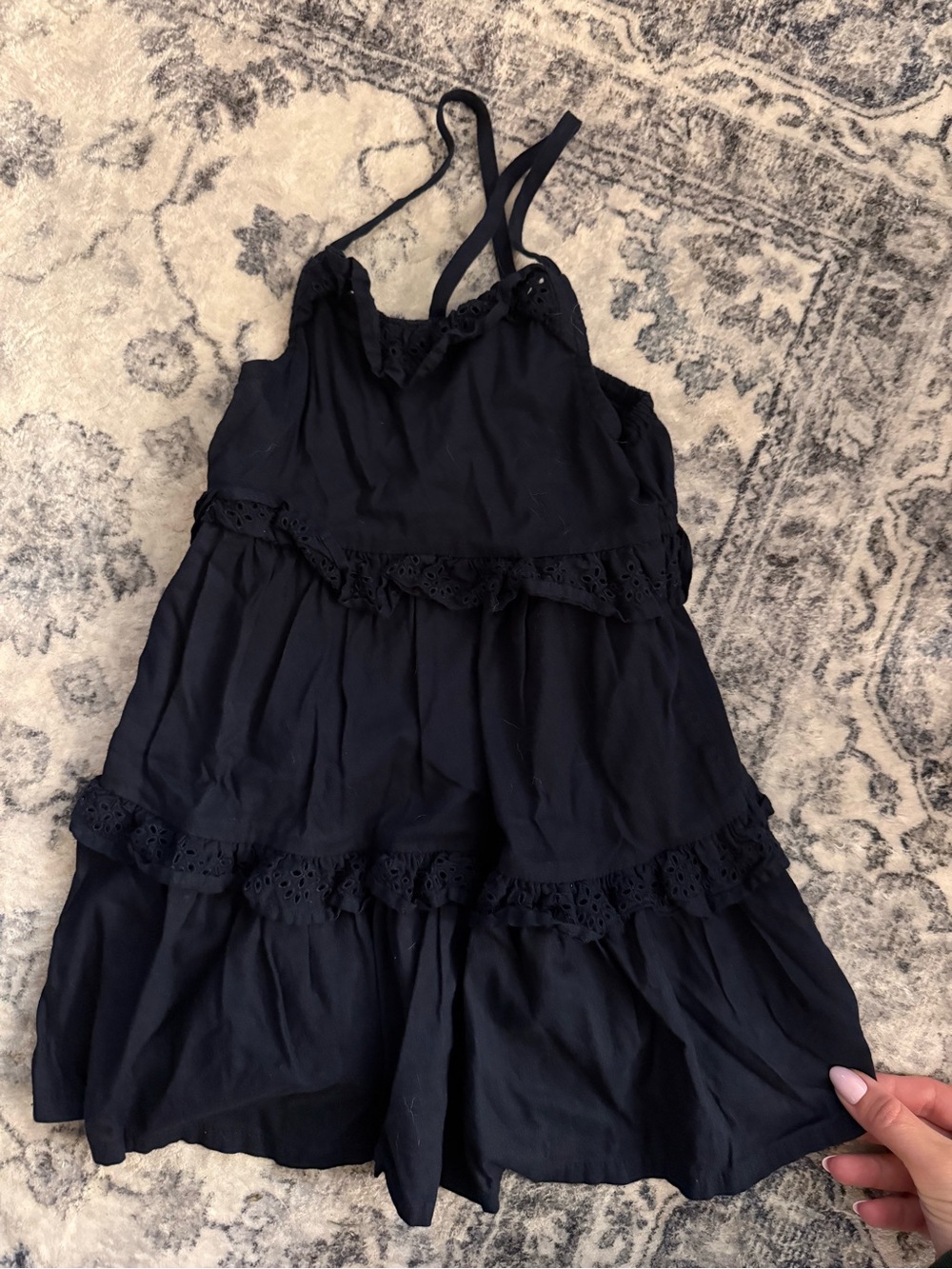 Toddler Girls Navy Tiered Eyelet Dress • 3T